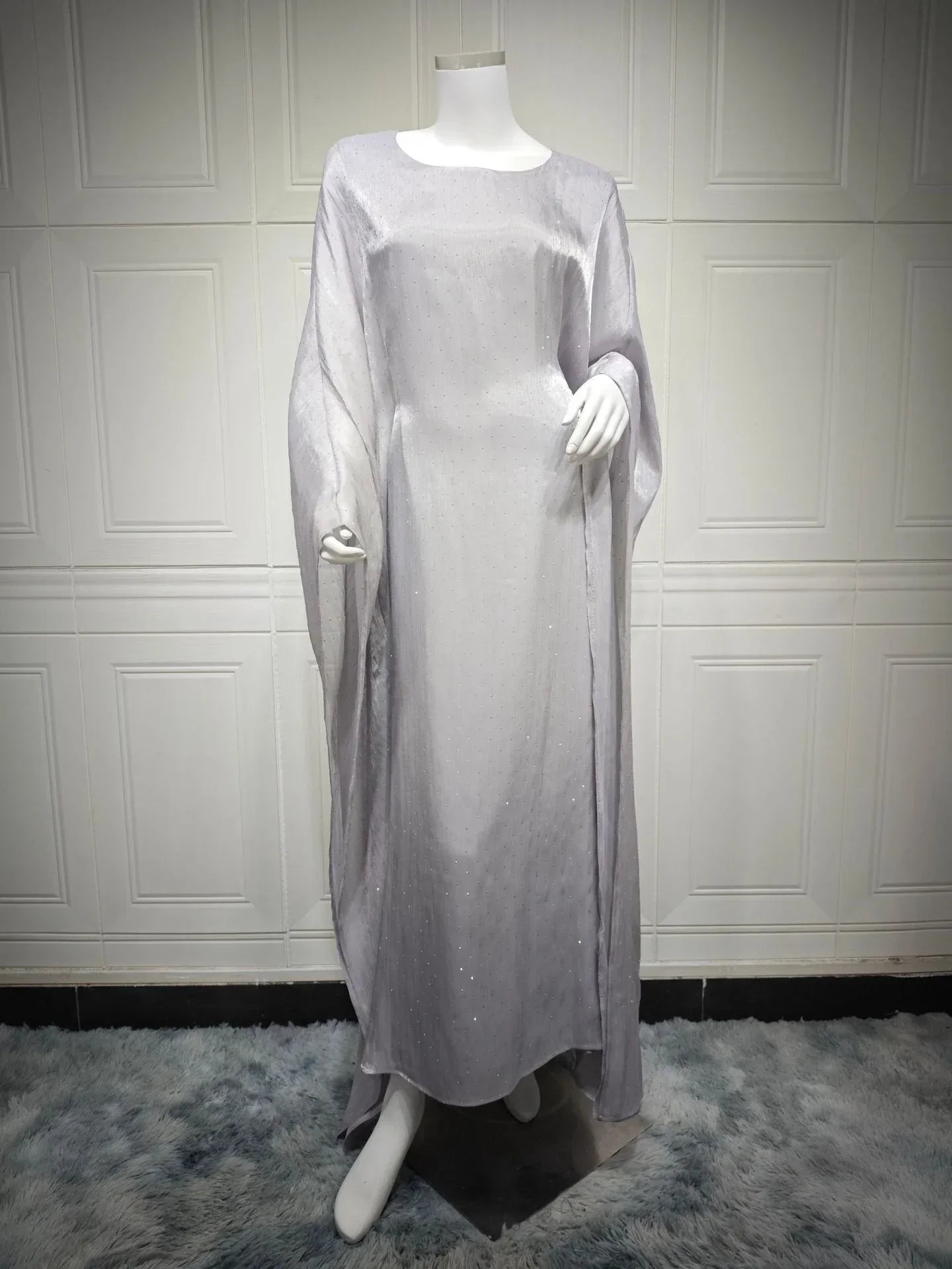 LM096 Ensemble Abaya Papillon Strass Aïd avec Fond de Robe | Kaftan Manches Chauve-Souris Ramadan & Iftar