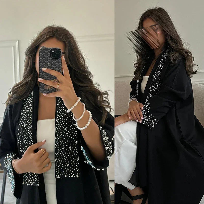 LM097 Cardigan Abaya Khaleeji Perlé – Kaftan Ouvert Modeste Aïd & Iftar