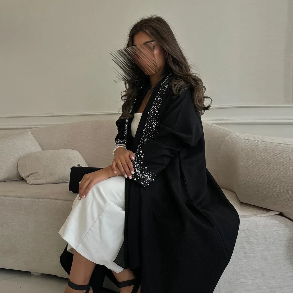 LM097 Cardigan Abaya Khaleeji Perlé – Kaftan Ouvert Modeste Aïd & Iftar