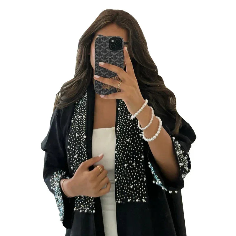 LM097 Cardigan Abaya Khaleeji Perlé – Kaftan Ouvert Modeste Aïd & Iftar