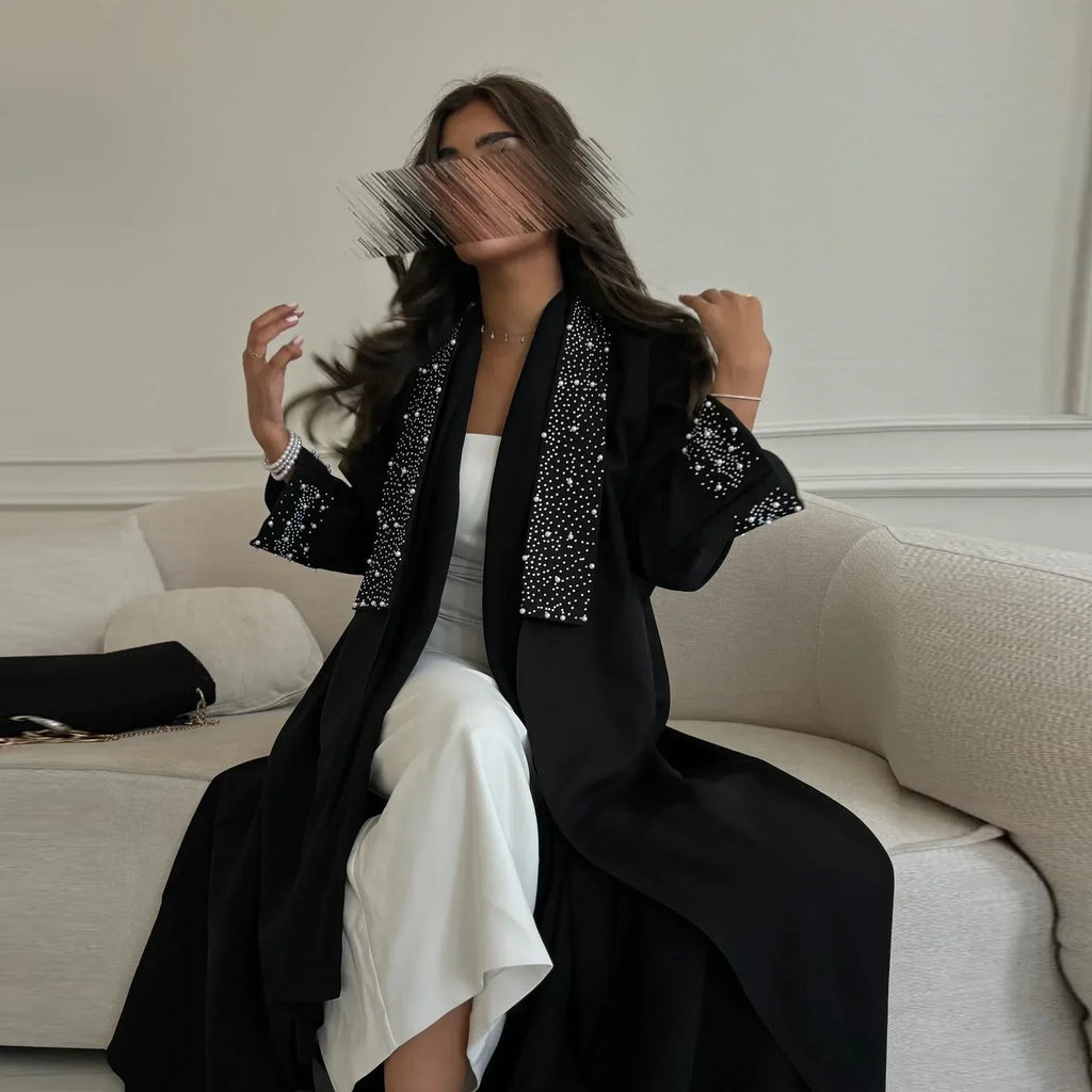 LM097 Cardigan Abaya Khaleeji Perlé – Kaftan Ouvert Modeste Aïd & Iftar