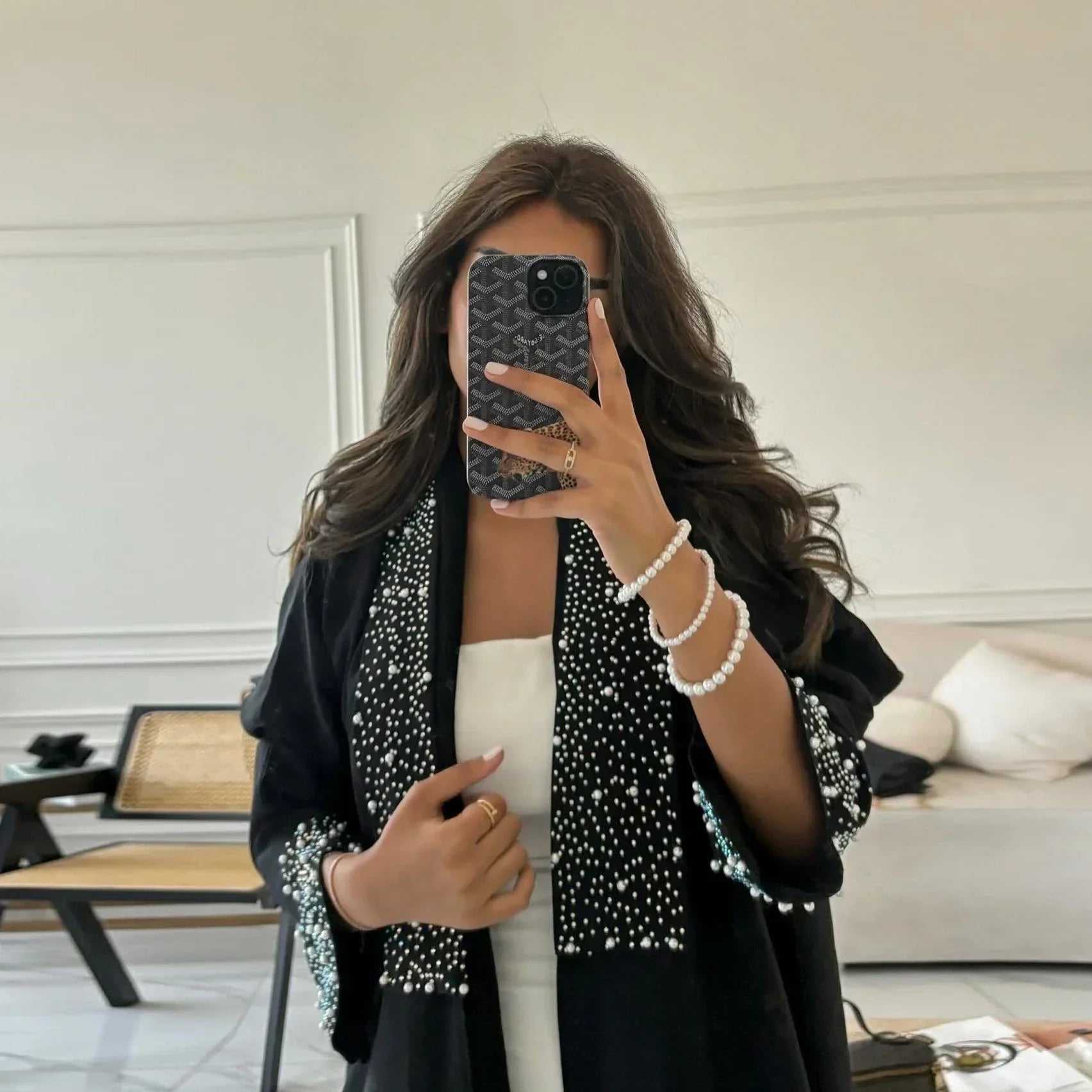 LM097 Cardigan Abaya Khaleeji Perlé – Kaftan Ouvert Modeste Aïd & Iftar