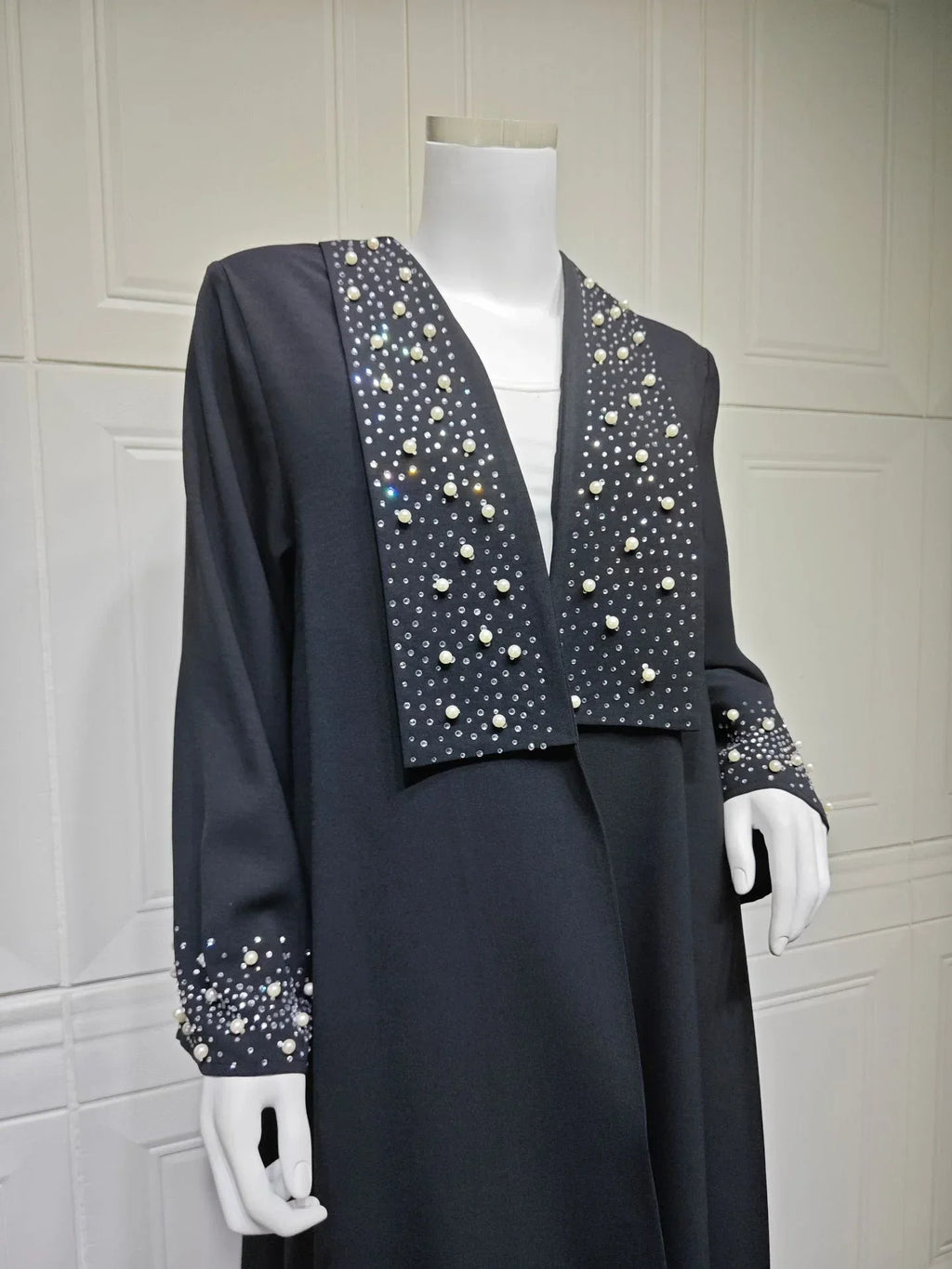 LM097 Cardigan Abaya Khaleeji Perlé – Kaftan Ouvert Modeste Aïd & Iftar