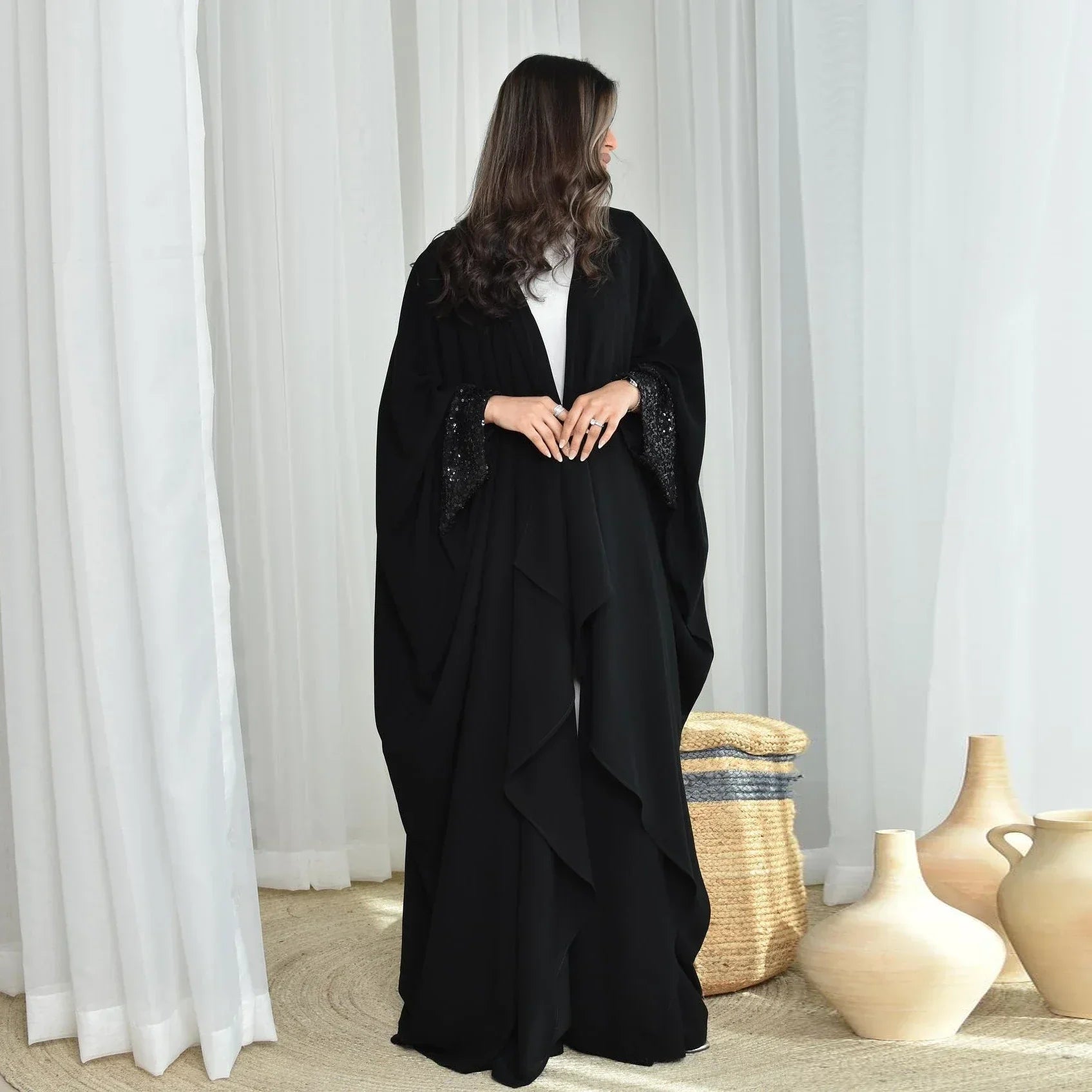LM098 Cardigan Abaya Khaleeji Scintillant avec Sequins | Robe Modeste Aïd