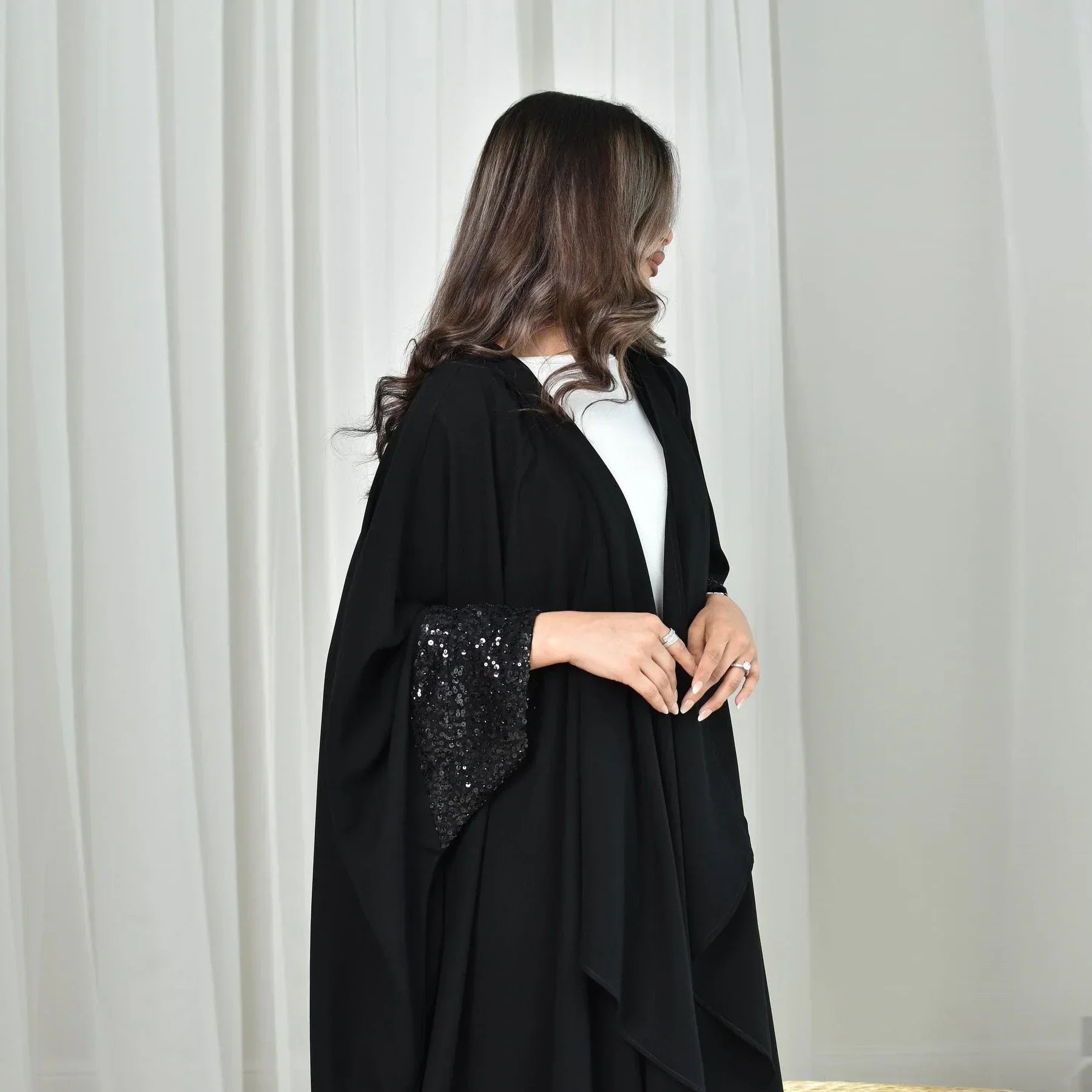 LM098 Cardigan Abaya Khaleeji Scintillant avec Sequins | Robe Modeste Aïd