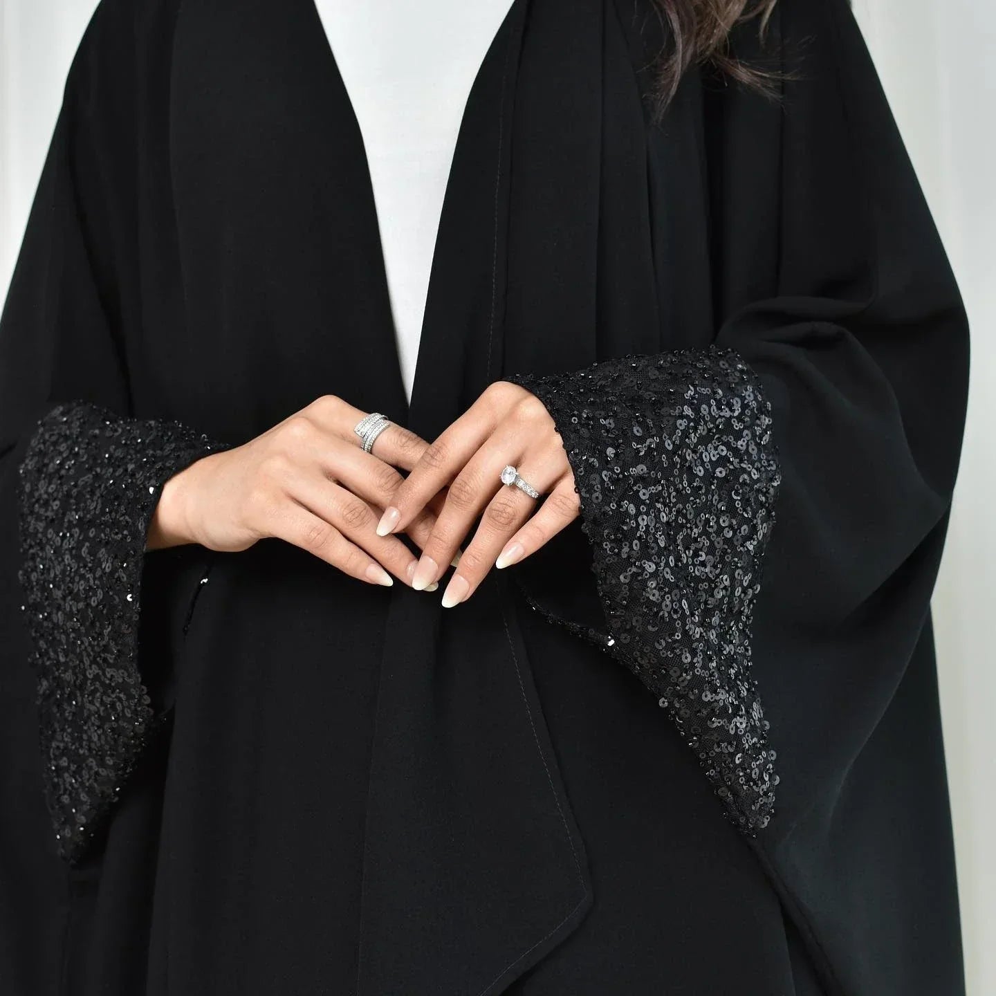 LM098 Cardigan Abaya Khaleeji Scintillant avec Sequins | Robe Modeste Aïd