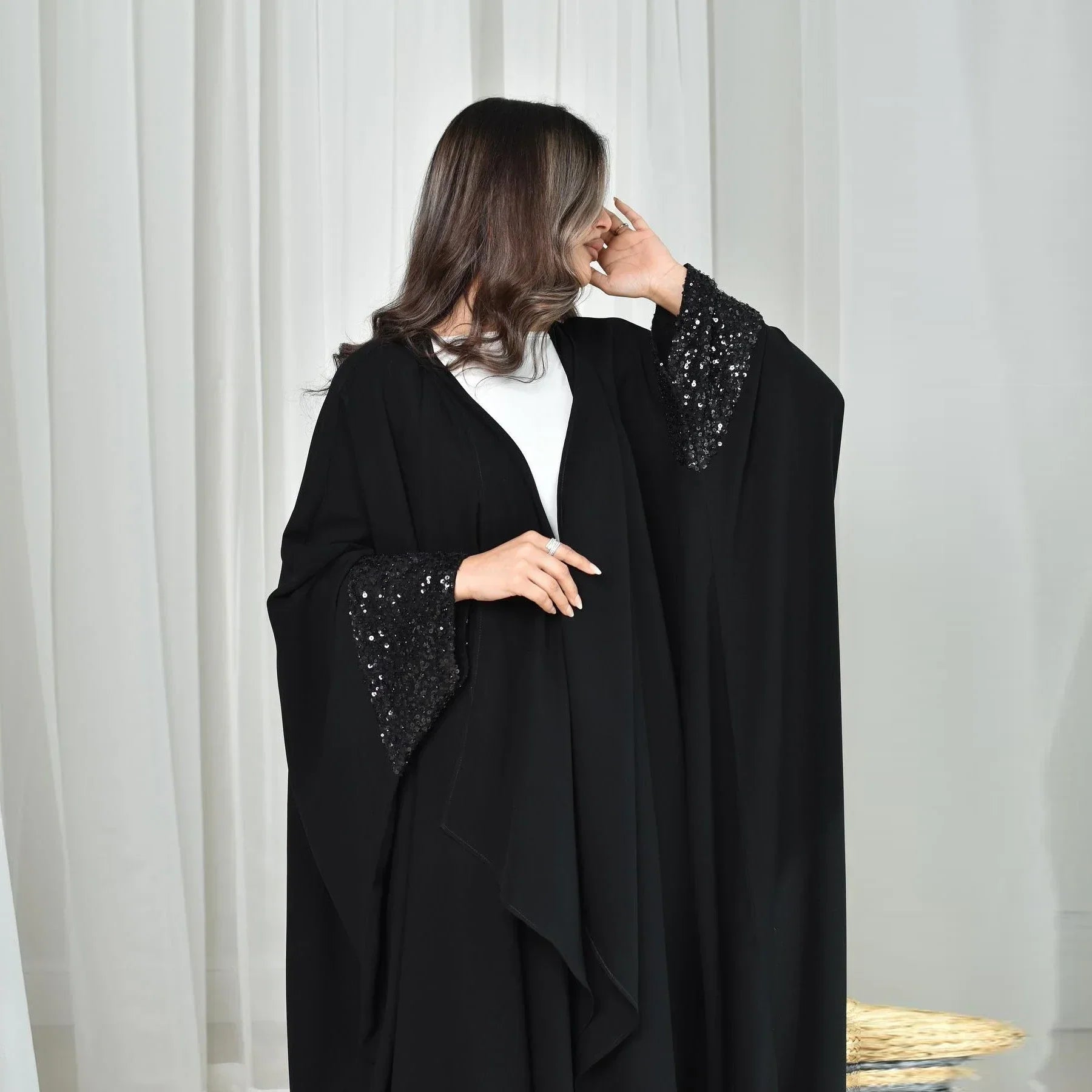 LM098 Cardigan Abaya Khaleeji Scintillant avec Sequins | Robe Modeste Aïd