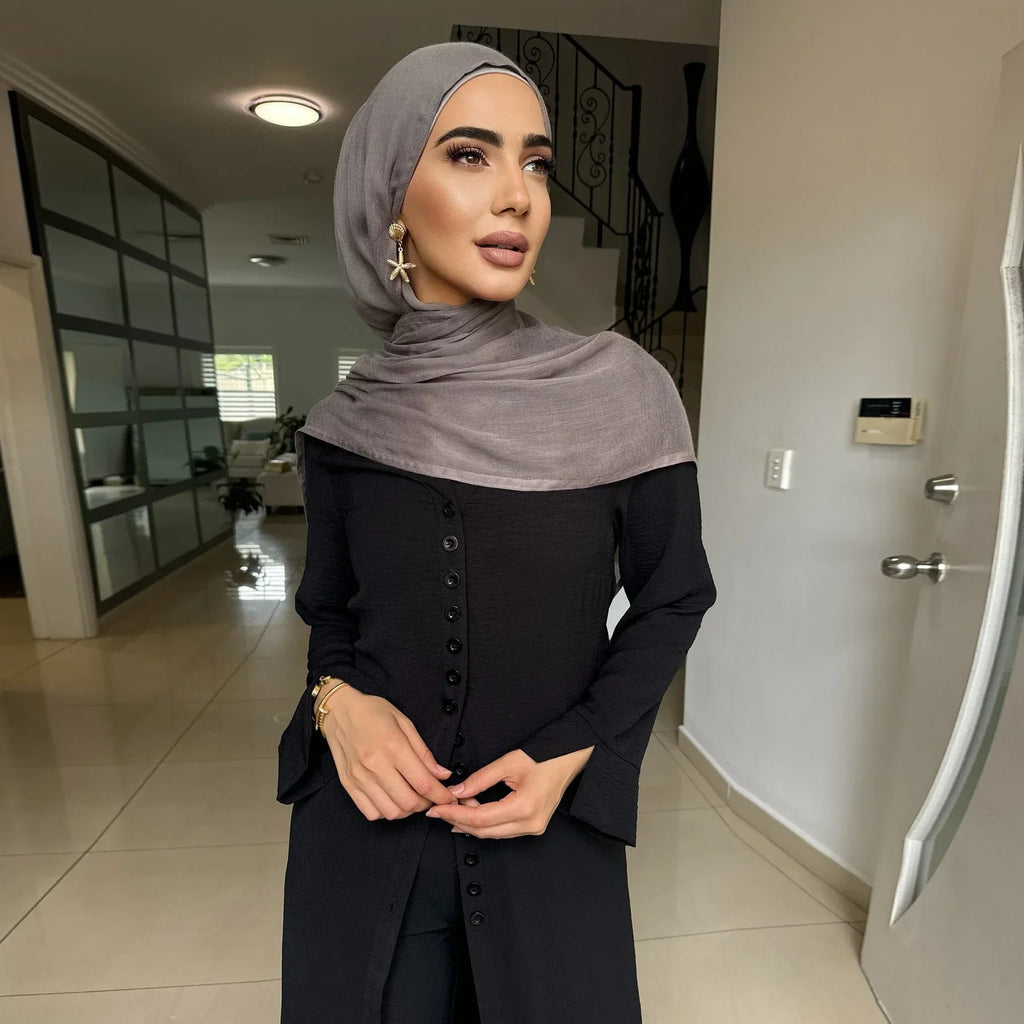LM099 Ensemble Coordonné Sans Repassage – Abaya Crêpe & Pantalon Jazz | Style Modeste Aïd