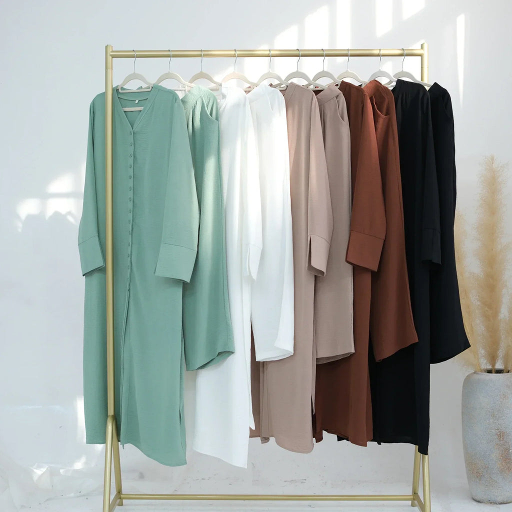 LM099 Ensemble Coordonné Sans Repassage – Abaya Crêpe & Pantalon Jazz | Style Modeste Aïd