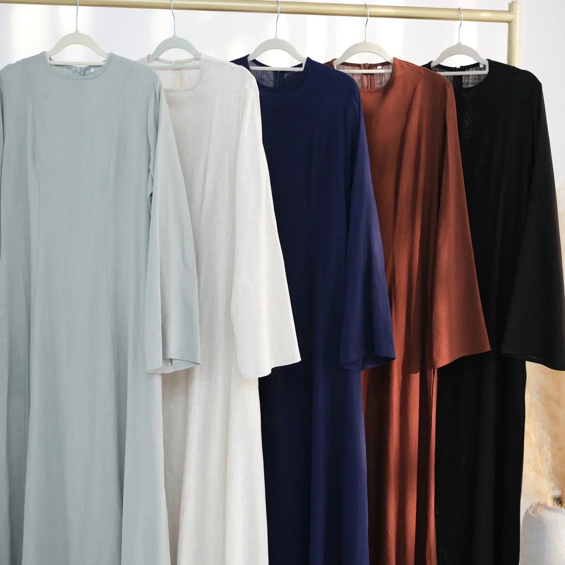 LM100 Abaya Coton Lin Nouée dans le Dos Élégante – Coupe Slim, Prenez une Taille au-dessus | Robe Modeste Aïd