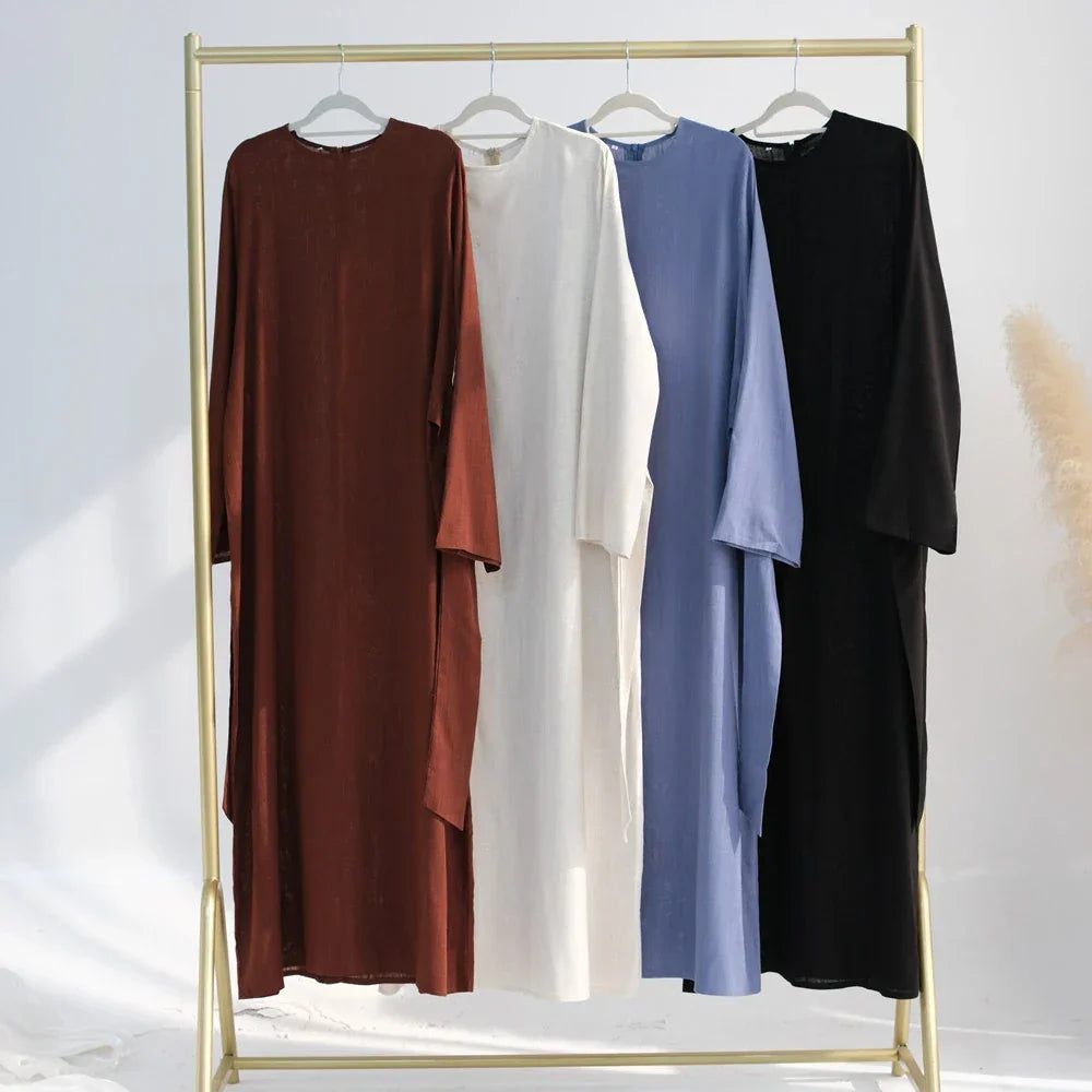 LM101 Robe Abaya Estivale à Taille Nouée | Mélange Coton Lin Léger