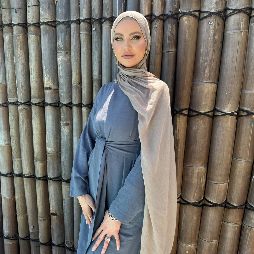 LM101 Robe Abaya Estivale à Taille Nouée | Mélange Coton Lin Léger