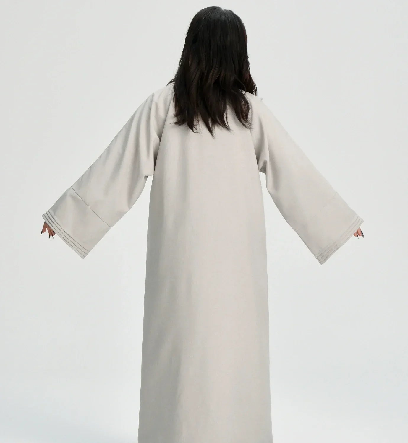 LM110 Abaya Lin Texturé Plissée avec Poches | Robe Cardigan Ouvert Modeste