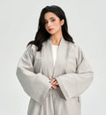 LM110 Abaya Lin Texturé Plissée avec Poches | Robe Cardigan Ouvert Modeste