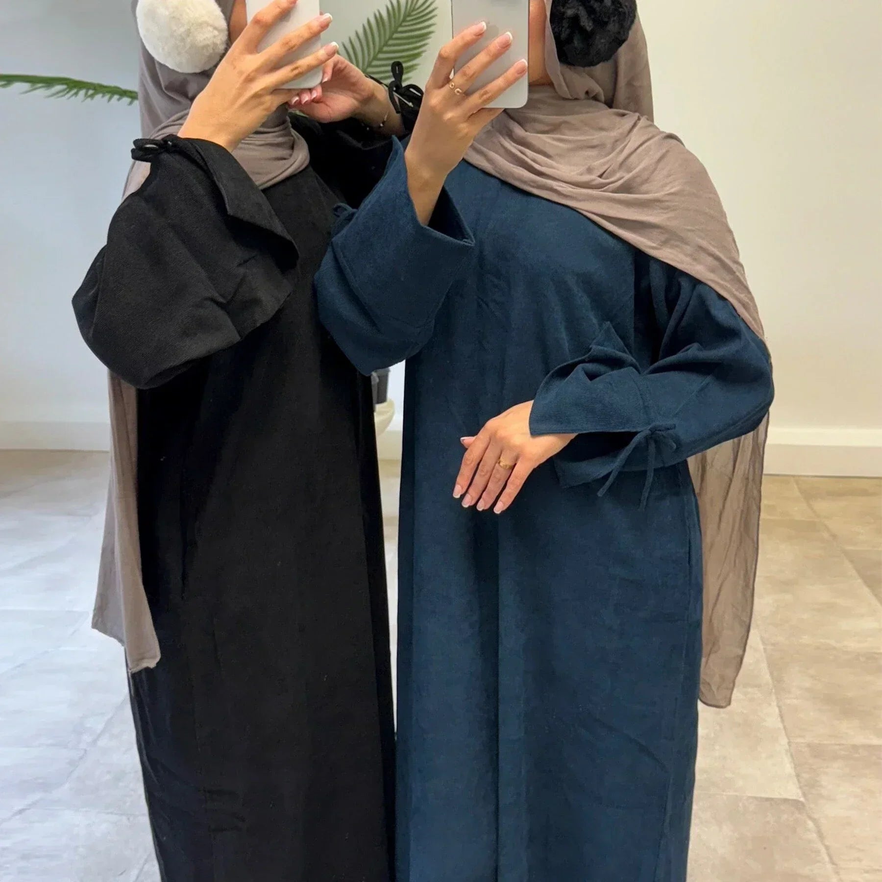 LM114 Abaya Hiver Velours Côtelé | Manche Fendue avec Détail Nœud | Robe Modeste