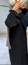 LM114 Abaya Hiver Velours Côtelé | Manche Fendue avec Détail Nœud | Robe Modeste