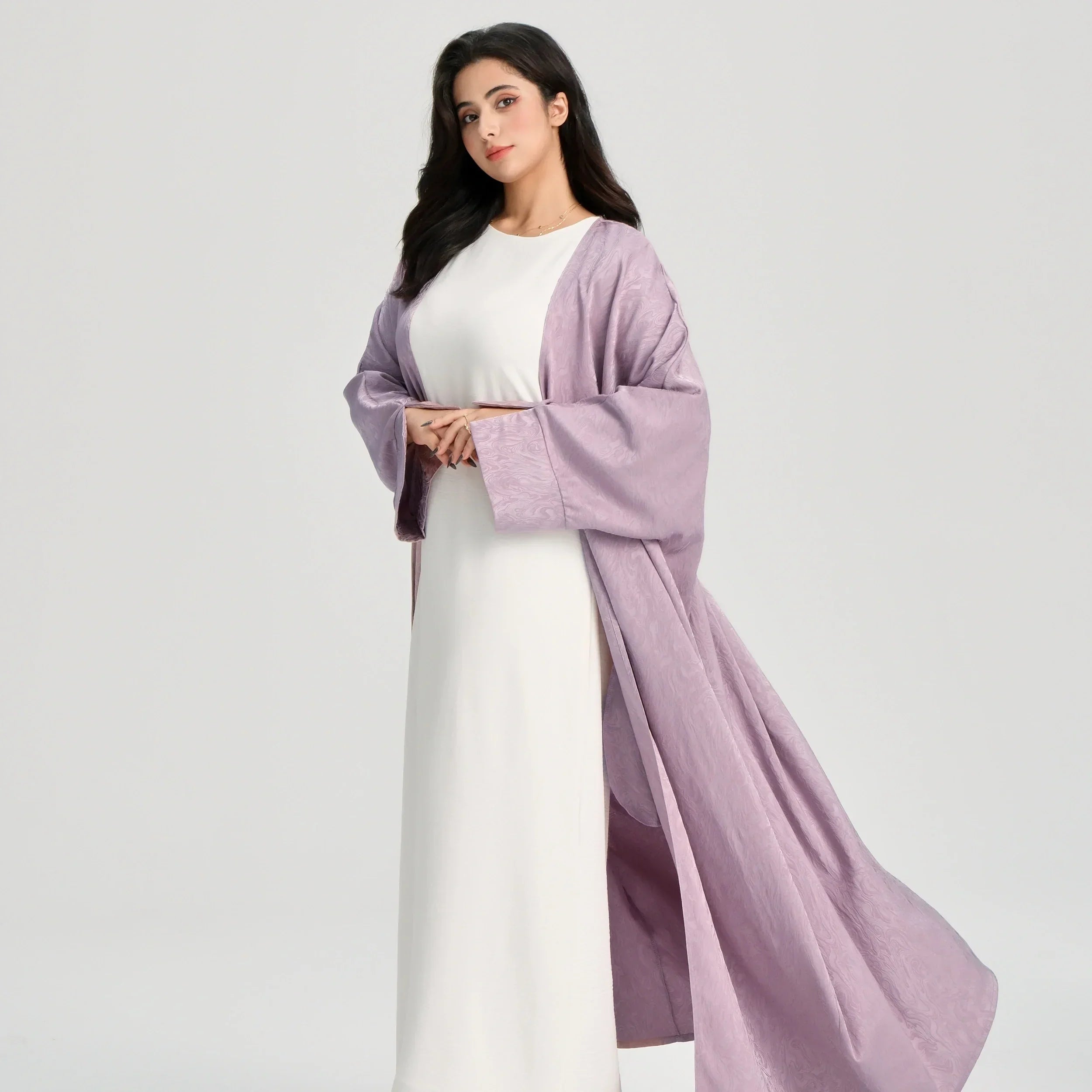 LM120 Abaya Jacquard Ouverte | Cardigan Kaftan Khaleeji Manche Fendue