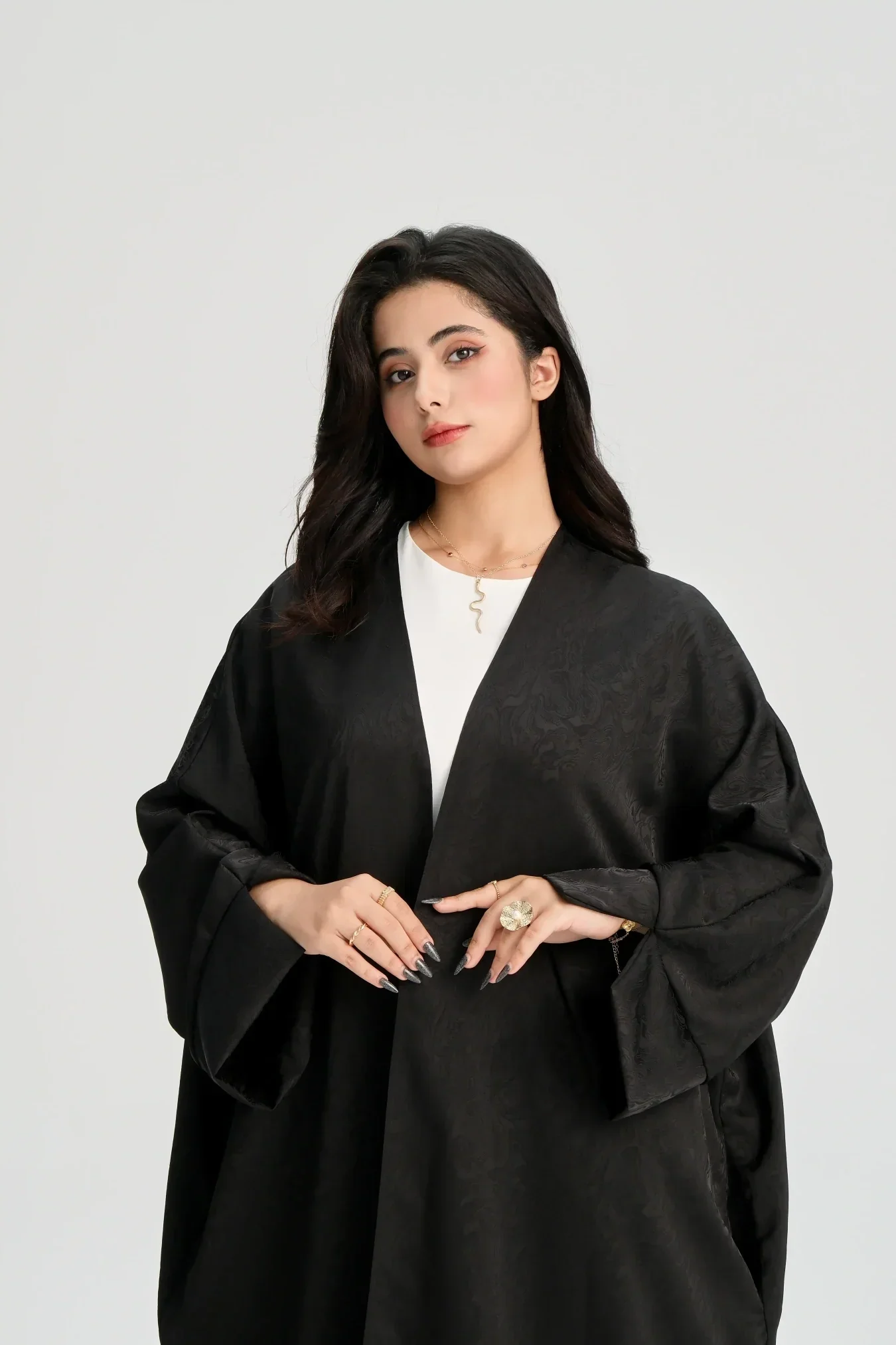 LM120 Abaya Jacquard Ouverte | Cardigan Kaftan Khaleeji Manche Fendue