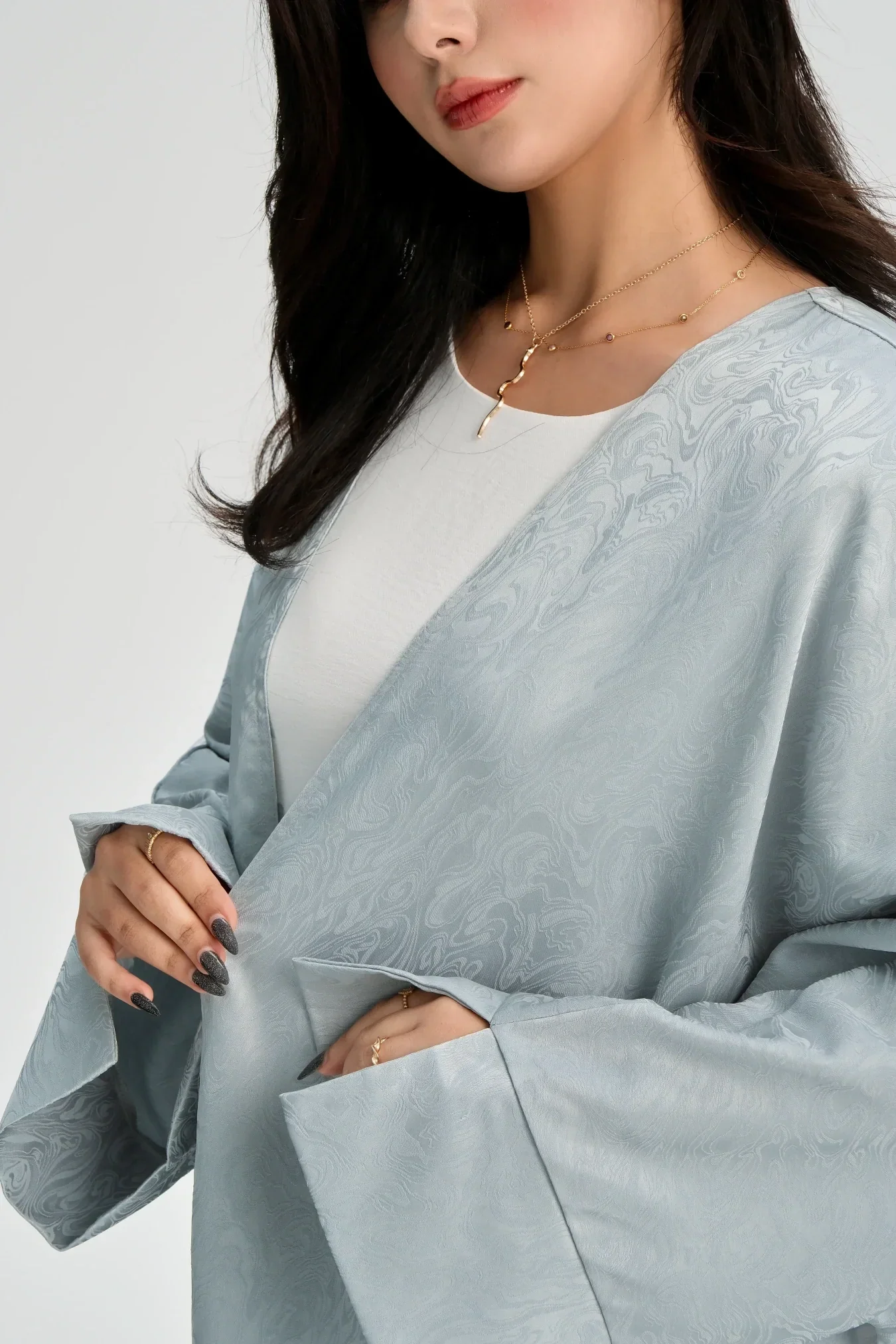 LM120 Abaya Jacquard Ouverte | Cardigan Kaftan Khaleeji Manche Fendue