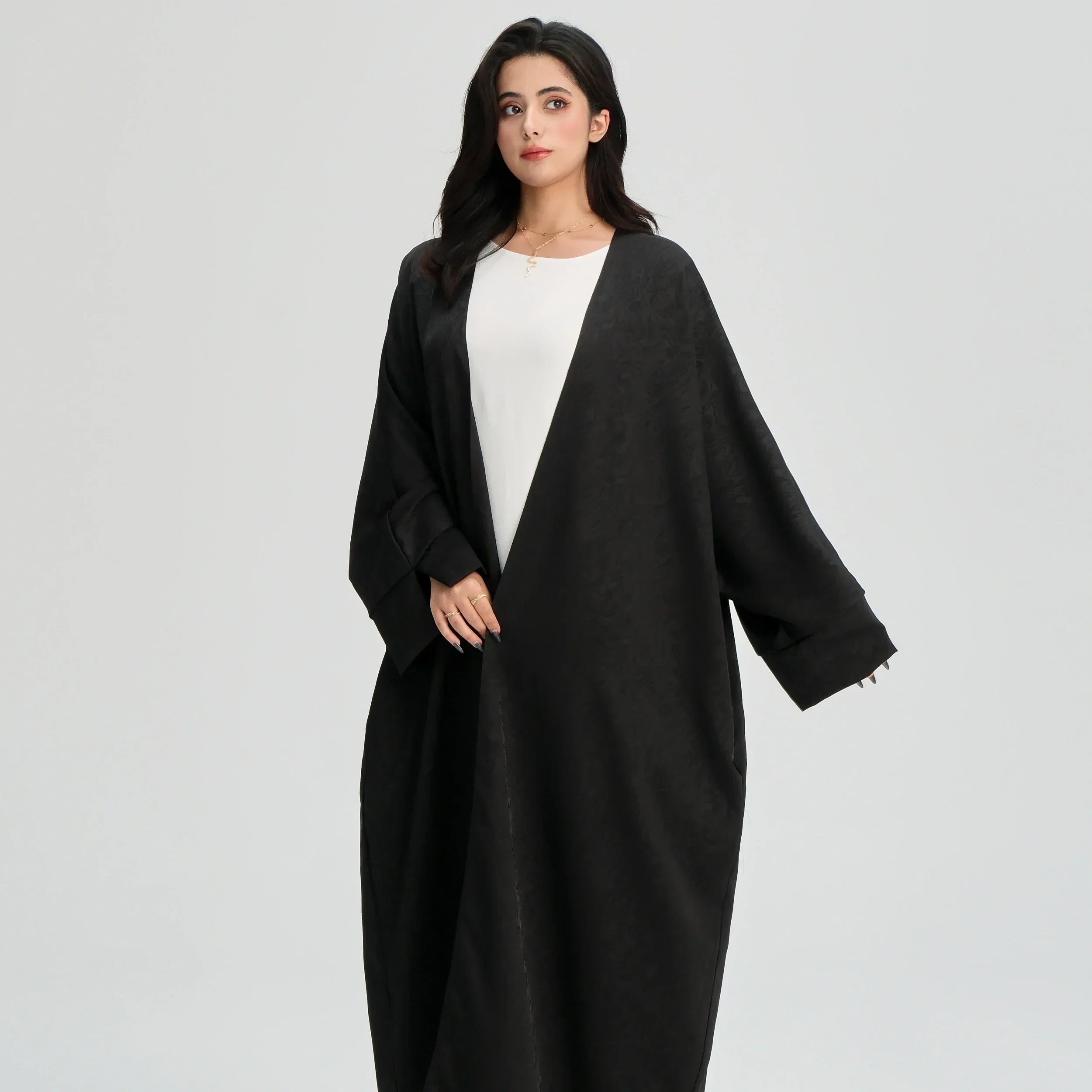 LM120 Abaya Jacquard Ouverte | Cardigan Kaftan Khaleeji Manche Fendue