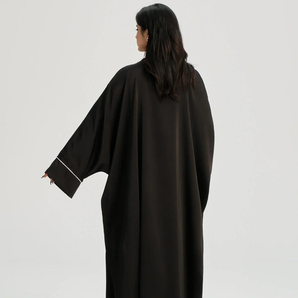 LM122 Kaftan Abaya Dentelle Dorée avec Ceinture Intérieure – Robe Maxi Khaleeji Modeste pour Aïd & Événements Formels