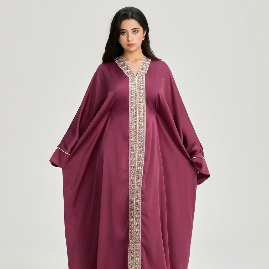 LM122 Kaftan Abaya Dentelle Dorée avec Ceinture Intérieure – Robe Maxi Khaleeji Modeste pour Aïd & Événements Formels