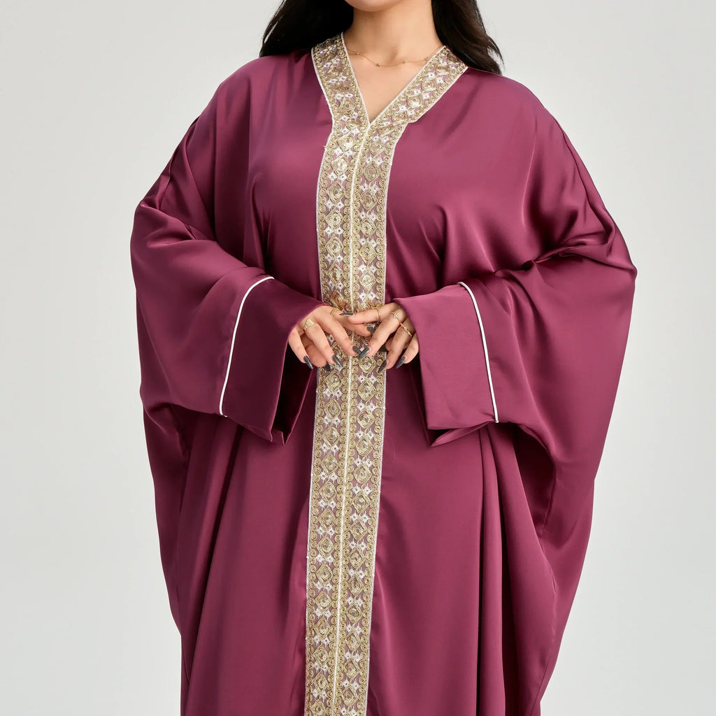 LM122 Kaftan Abaya Dentelle Dorée avec Ceinture Intérieure – Robe Maxi Khaleeji Modeste pour Aïd & Événements Formels