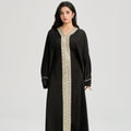 LM122 Kaftan Abaya Dentelle Dorée avec Ceinture Intérieure – Robe Maxi Khaleeji Modeste pour Aïd & Événements Formels