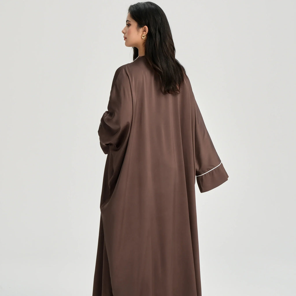 LM122 Kaftan Abaya Dentelle Dorée avec Ceinture Intérieure – Robe Maxi Khaleeji Modeste pour Aïd & Événements Formels