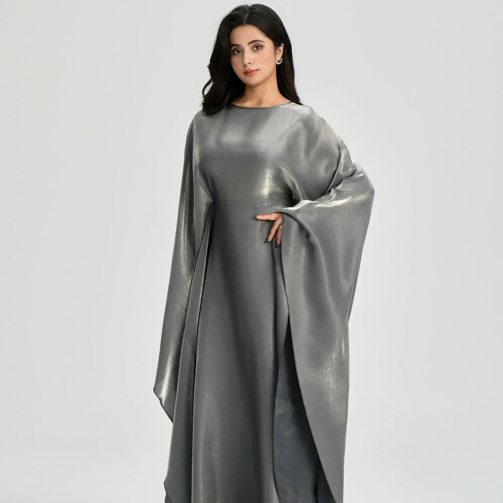 LM123 Kaftan Abaya Papillon avec Ceinture Réglable – Robe Brillante Modeste Manches Chauve-Souris