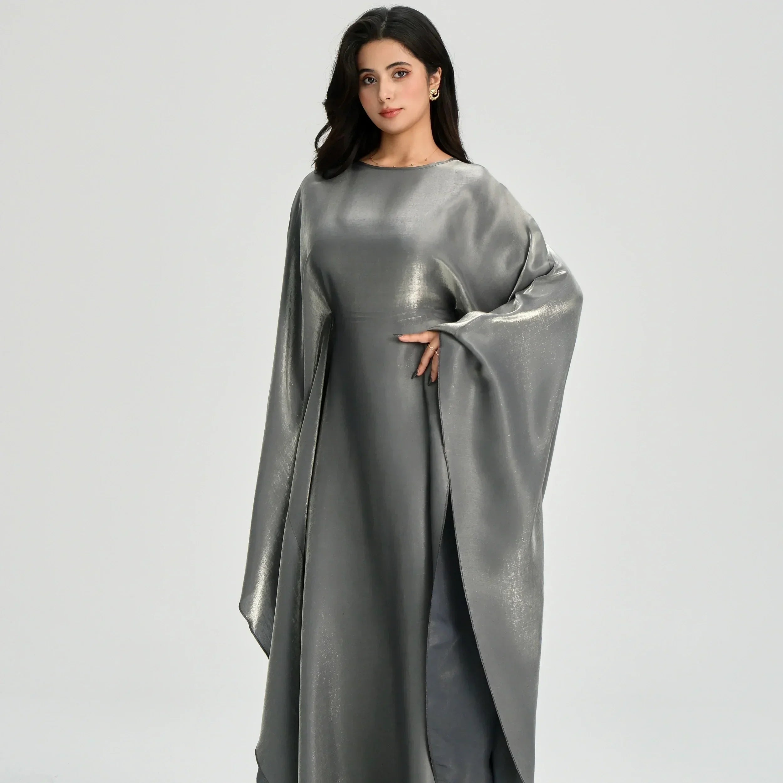 LM123 Kaftan Abaya Papillon avec Ceinture Réglable – Robe Brillante Modeste Manches Chauve-Souris