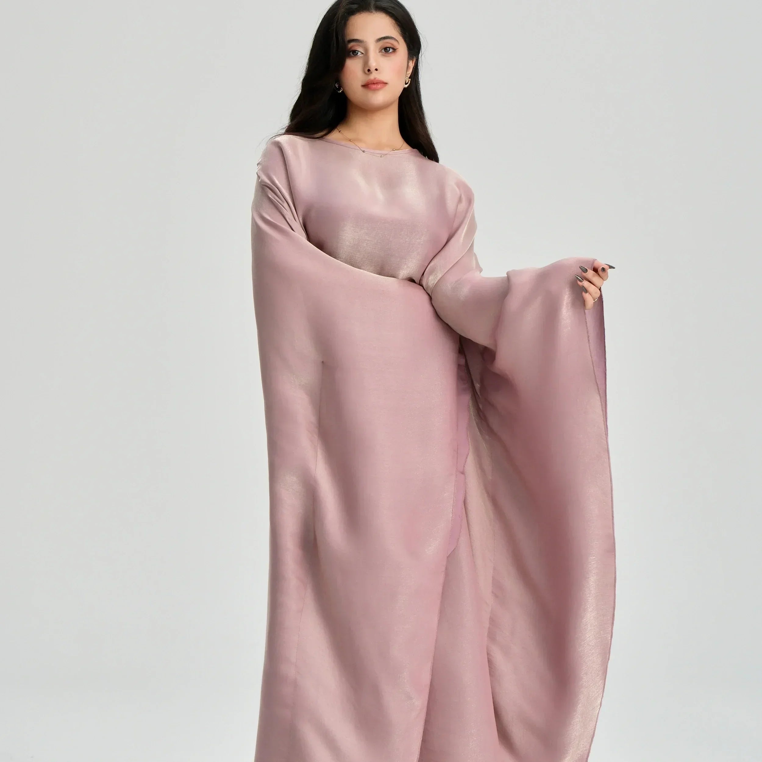 LM123 Kaftan Abaya Papillon avec Ceinture Réglable – Robe Brillante Modeste Manches Chauve-Souris