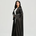 LM124 Abaya Satin Perles & Strass | Cardigan Ouvert Élégant pour Femmes
