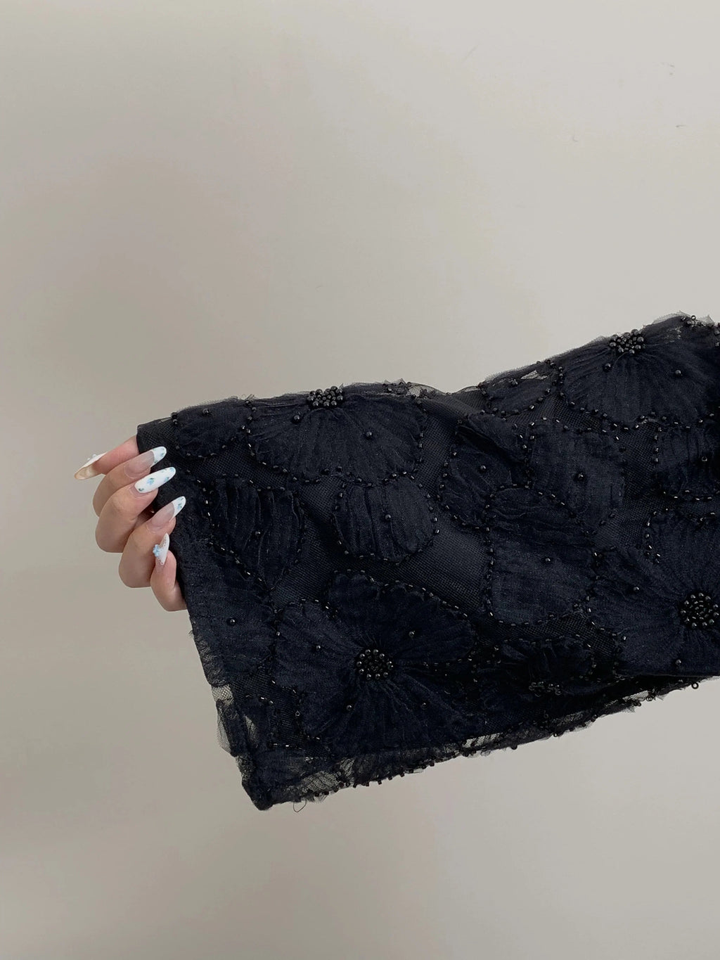 LM126 Ensemble Abaya 3 Pièces Perles Élégant – Kimono Floral, Robe Intérieure & Foulard Assorti