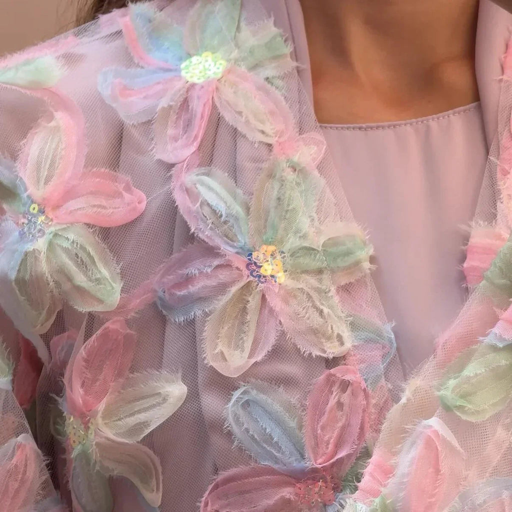 LM128 Abaya Kimono Florale Légère – Robe Estivale Modeste Pastel