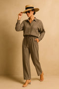 LM131 Ensemble Deux Pièces Femme – Chemise Boutonnée & Pantalon Large Avec Poches