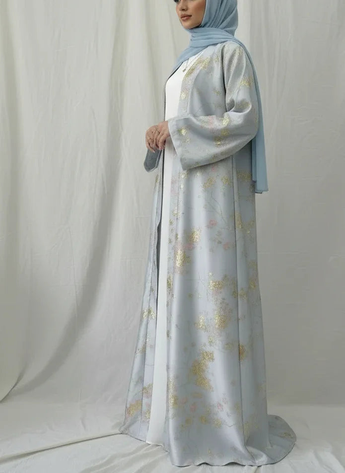 LM178 Robe Abaya Kimono Rose Sakura – Tenue Modeste Brodée pour Aïd & Mariages