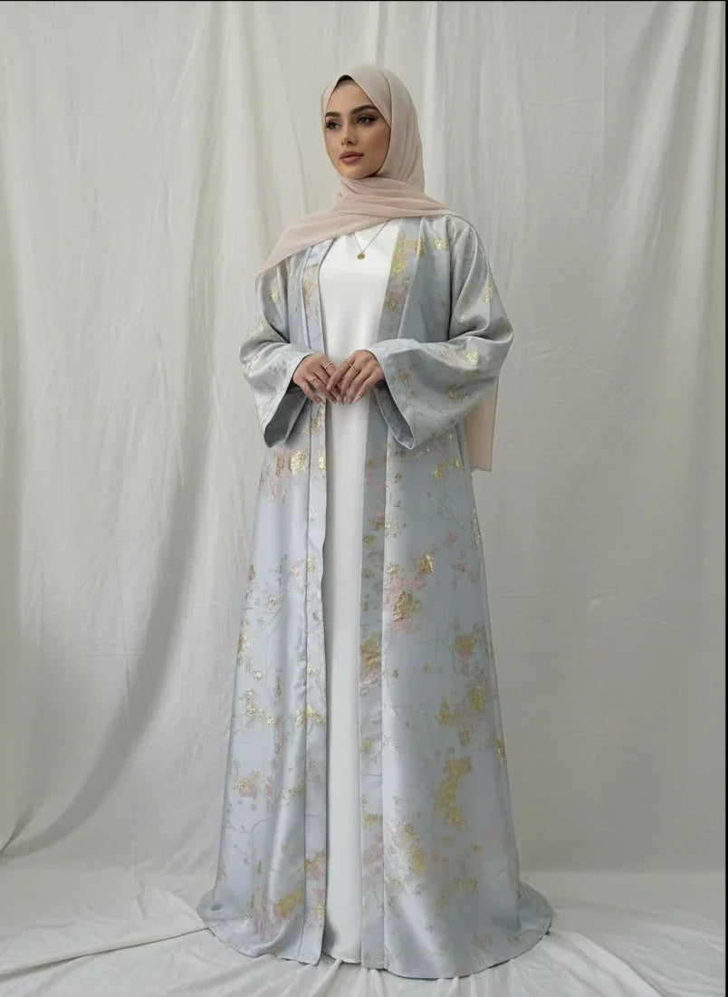 LM178 Robe Abaya Kimono Rose Sakura – Tenue Modeste Brodée pour Aïd & Mariages