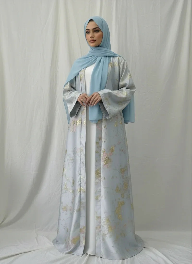 LM178 Robe Abaya Kimono Rose Sakura – Tenue Modeste Brodée pour Aïd & Mariages