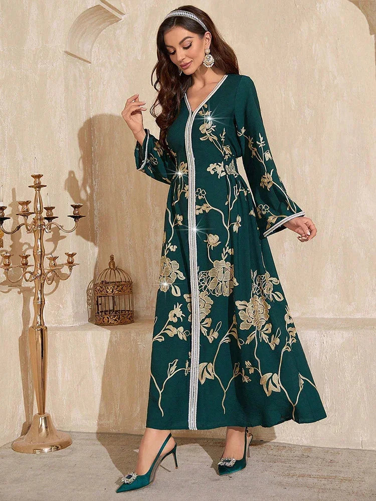 LM181 Robe Abaya Brodée Élégante | Kaftan Modeste Style Dubaï Soirée