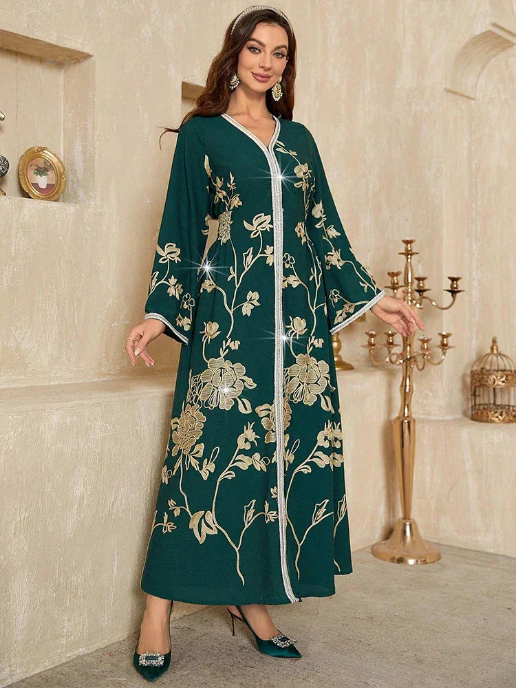 LM181 Robe Abaya Brodée Élégante | Kaftan Modeste Style Dubaï Soirée