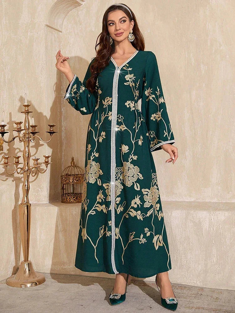 LM181 Robe Abaya Brodée Élégante | Kaftan Modeste Style Dubaï Soirée