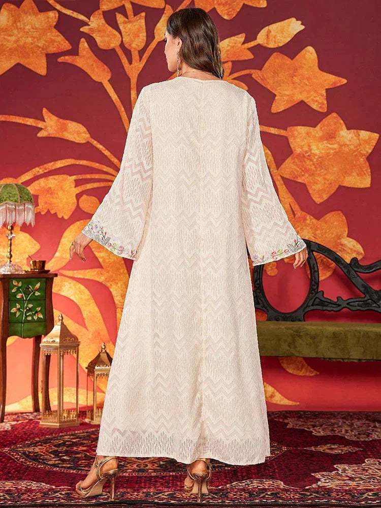 LM184 Robe Abaya Brodée Élégante | Kaftan Maxi Modeste Perlé pour Aïd & Fêtes