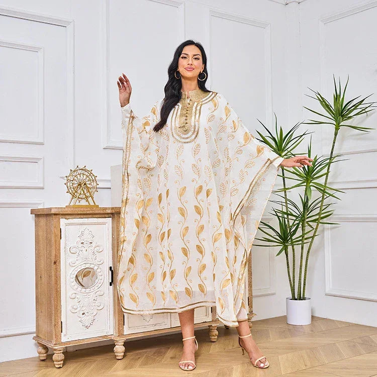 LM185 Ensemble 2 Pièces Abaya Coton Estival | Robe Kaftan Maxi Brodée Respirante