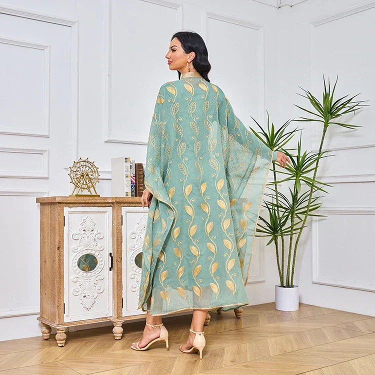 LM185 Ensemble 2 Pièces Abaya Coton Estival | Robe Kaftan Maxi Brodée Respirante