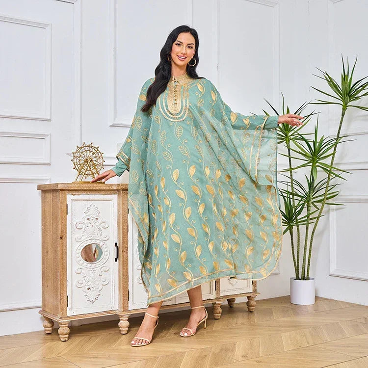 LM185 Ensemble 2 Pièces Abaya Coton Estival | Robe Kaftan Maxi Brodée Respirante