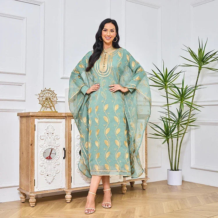 LM185 Ensemble 2 Pièces Abaya Coton Estival | Robe Kaftan Maxi Brodée Respirante