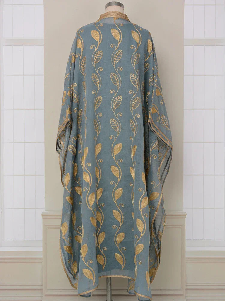LM185 Ensemble 2 Pièces Abaya Coton Estival | Robe Kaftan Maxi Brodée Respirante