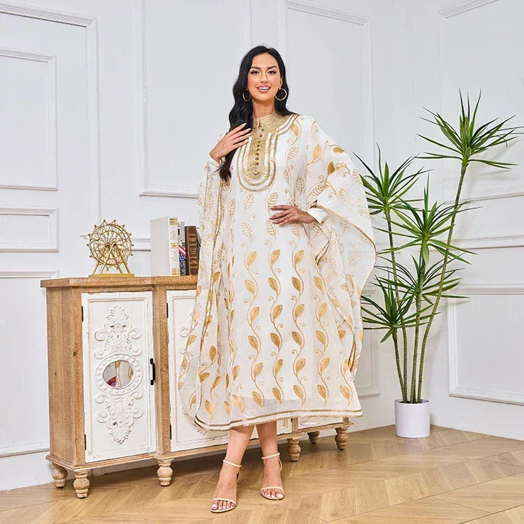 LM185 Ensemble 2 Pièces Abaya Coton Estival | Robe Kaftan Maxi Brodée Respirante