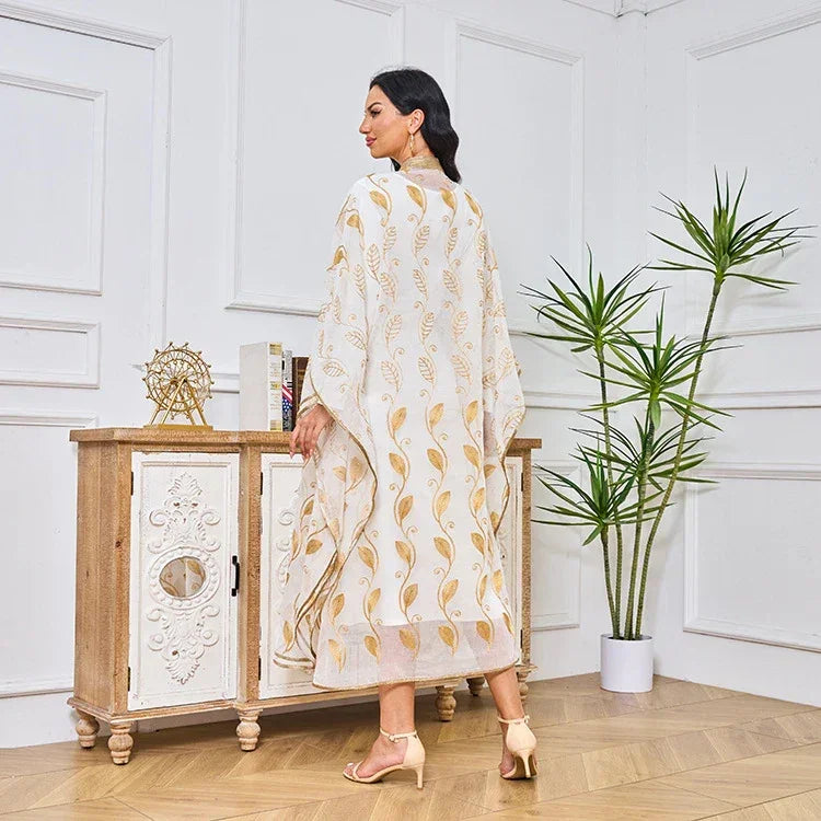 LM185 Ensemble 2 Pièces Abaya Coton Estival | Robe Kaftan Maxi Brodée Respirante
